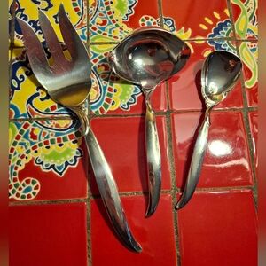 FLAIR Silverplate Meat Serving Fork, Gravy Ladle & Sugar Spoon Excl Pre-own 1956